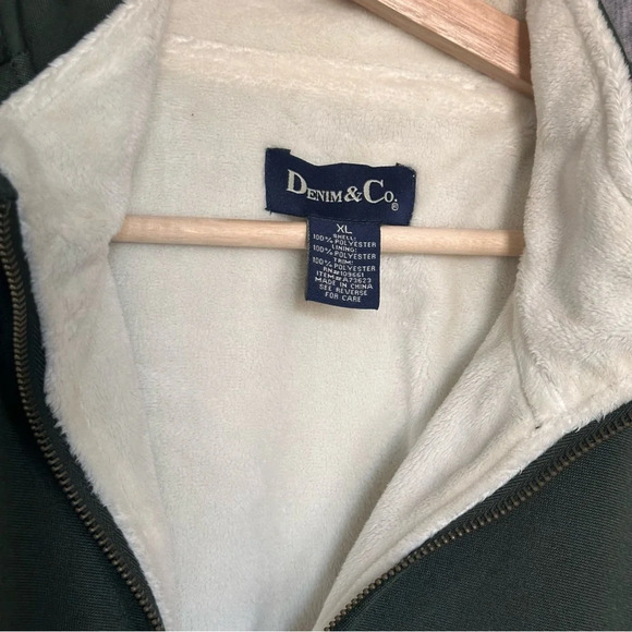 Denim & Co Bomber Jacket Unisex Women XL Full Front Zip Army Green - Picture 7 of 10